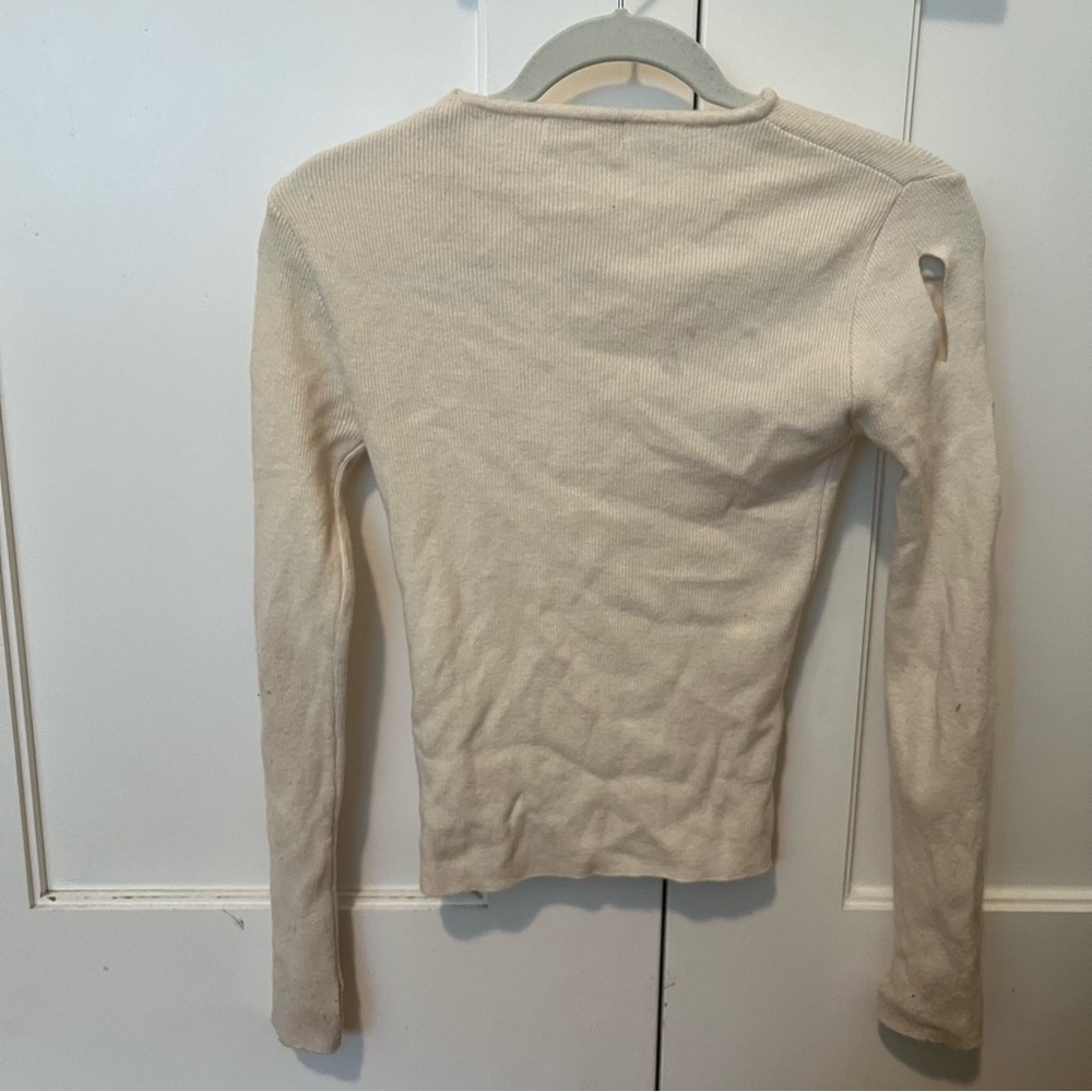 “Source Unknown” Off White Sleeve Cutout Sweater - image 2